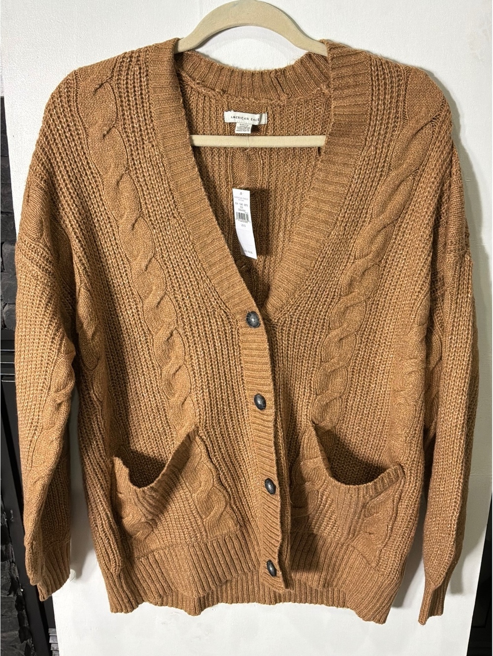 American Eagle tan cable knit cardigan size small BNWT